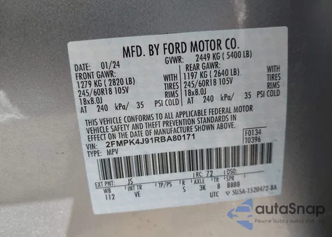 2024 Ford Edge Sel z USA, uszkodzony, nr VIN 2FMPK4J91RBA80171